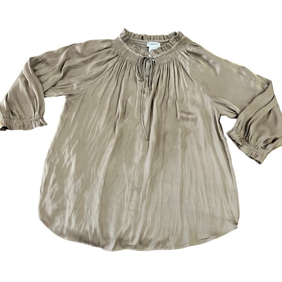 Carmen Bronze-y Brown Silky 3/4 Length Blouse Size XL - Picture 1 of 6